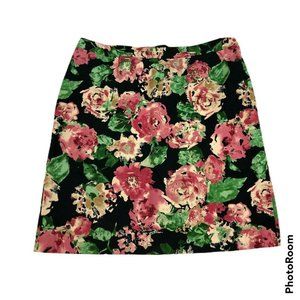 Talbots Size 18W Skirt Black Background Flowers